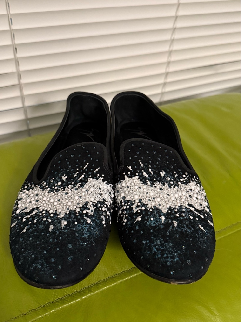 Giuseppe Zanotti Black Velvet Loafers with Crystal Studs